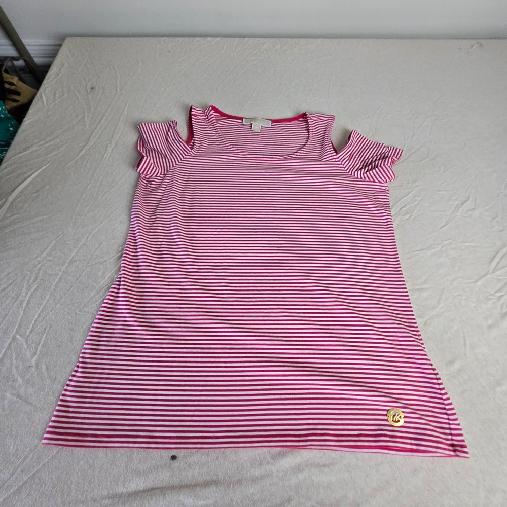 Michael Michael Kors Pink White Striped Cold Shoulder Womens shirt Medium