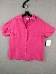 NEW Liz Claiborne Womens Shirt Petite 1P Pink Eyelet Scallop Embroidered Linen