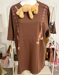 Acne Studios Women’s Brown Teddy Bear Graphic Tee Short Sleeve Crew Neck