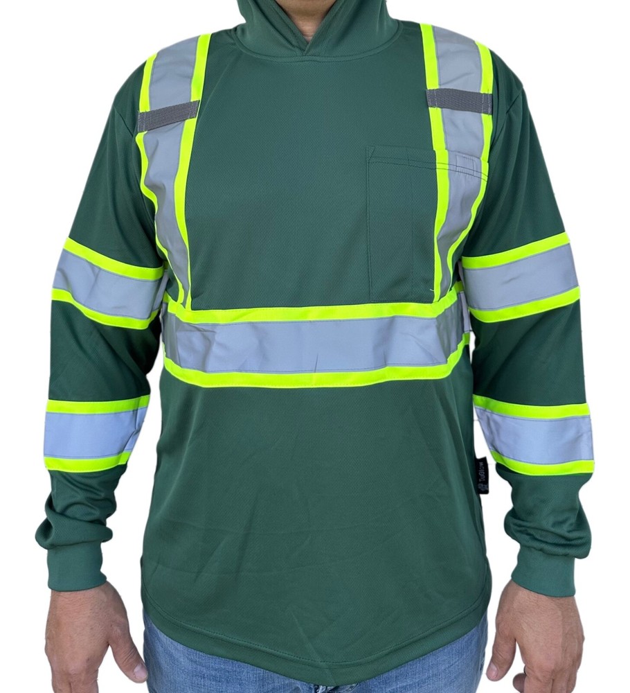 Hoodie Green High Visibility Safety Shirt With Reflective Stripes