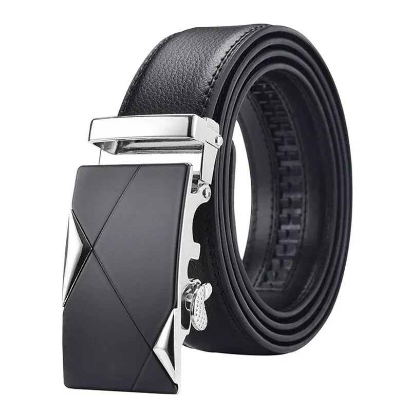 Genuine Leather Ratchet Belt for Men Adjustable Automatic Buckle Belt