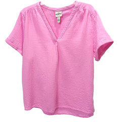 St. John’s Bay Women’s XL Pink 100% Cotton V‑Neck Short Sleeve Top High‑Low Hem