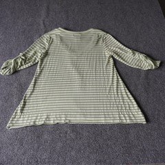 Max Edition Striped V Neck Tunic Top Womens Small Green White Ruched Sleeve