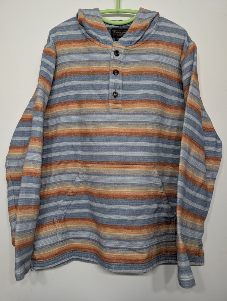 Men’s Pendleton Pullover Hoodie Large Doublesoft Striped Surf Collection Cotton
