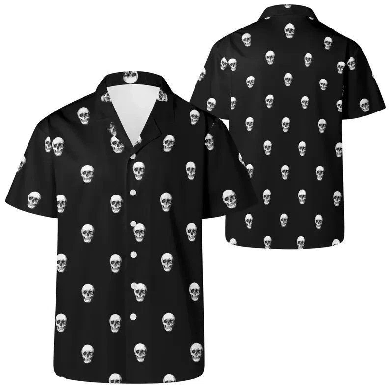 Black Mens Skull Hawaiian Shirt