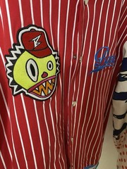 Bass Men’s Varsity Jacket M Red White Blue Striped Button Front Band Collar