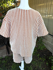 boohooMAN Striped Textured Knit 2-Piece Set T-Shirt & Shorts S Orange White