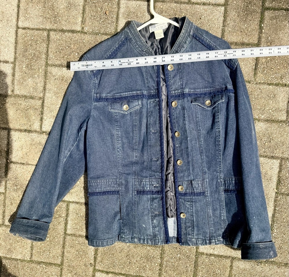 One Resource Women’s Blue Button Front Lined Jacket Pockets Long Sleeve L