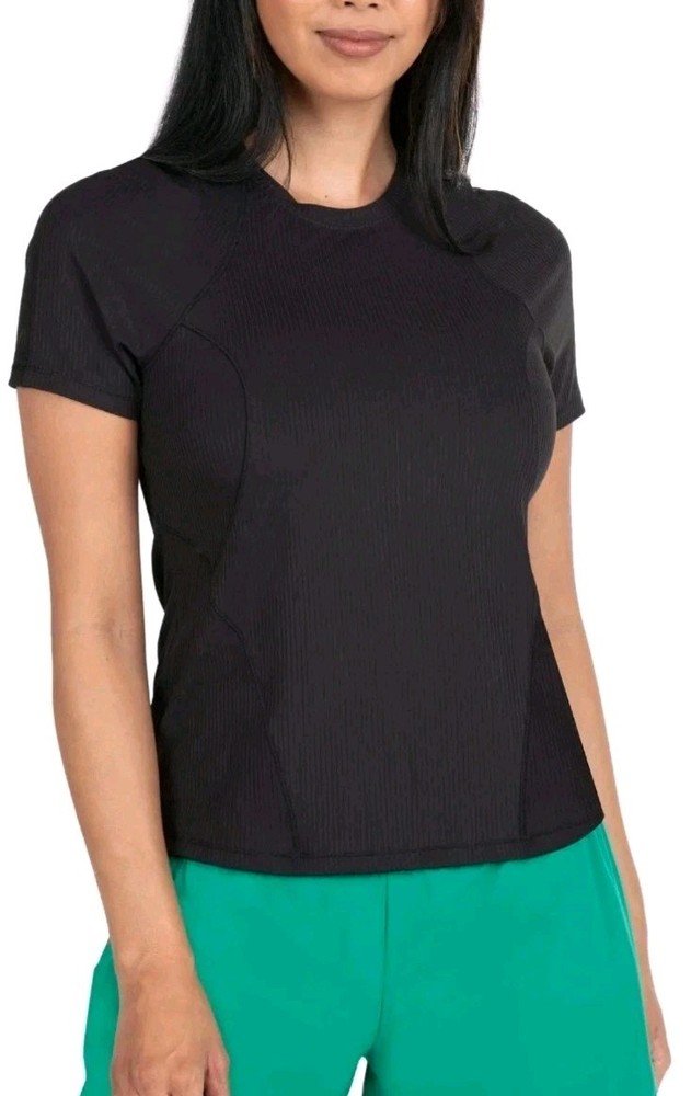 Spyder Active Women’s Size Large Black Ribbed Short Sleeve Active Tee Shirt