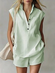Women’s 2 Piece Outfit Sleeveless Shirt and Shorts Set Casual Summer