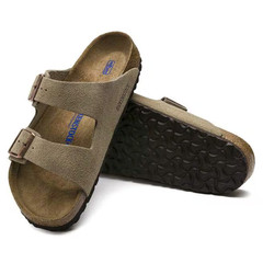 Birkenstock Arizona Soft Footbed Suede Leather Unisex Taupe/Black Sandals 37-45