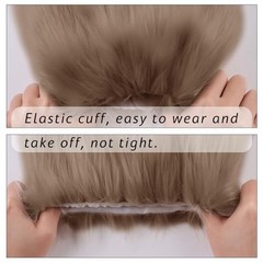 Winter Women Faux Fur Fluffy Leg Warmers Fuzzy Long 40cm/15.7in Length Khaki