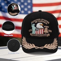 2 Pack 250th Anniversary USA Hat Embroidered Eagle Liberty Adjustable American