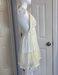 R. Vivimos Cream Boho Halter Mini Dress Swiss Dot Ruffle Sheer Lace Sz M 8/10