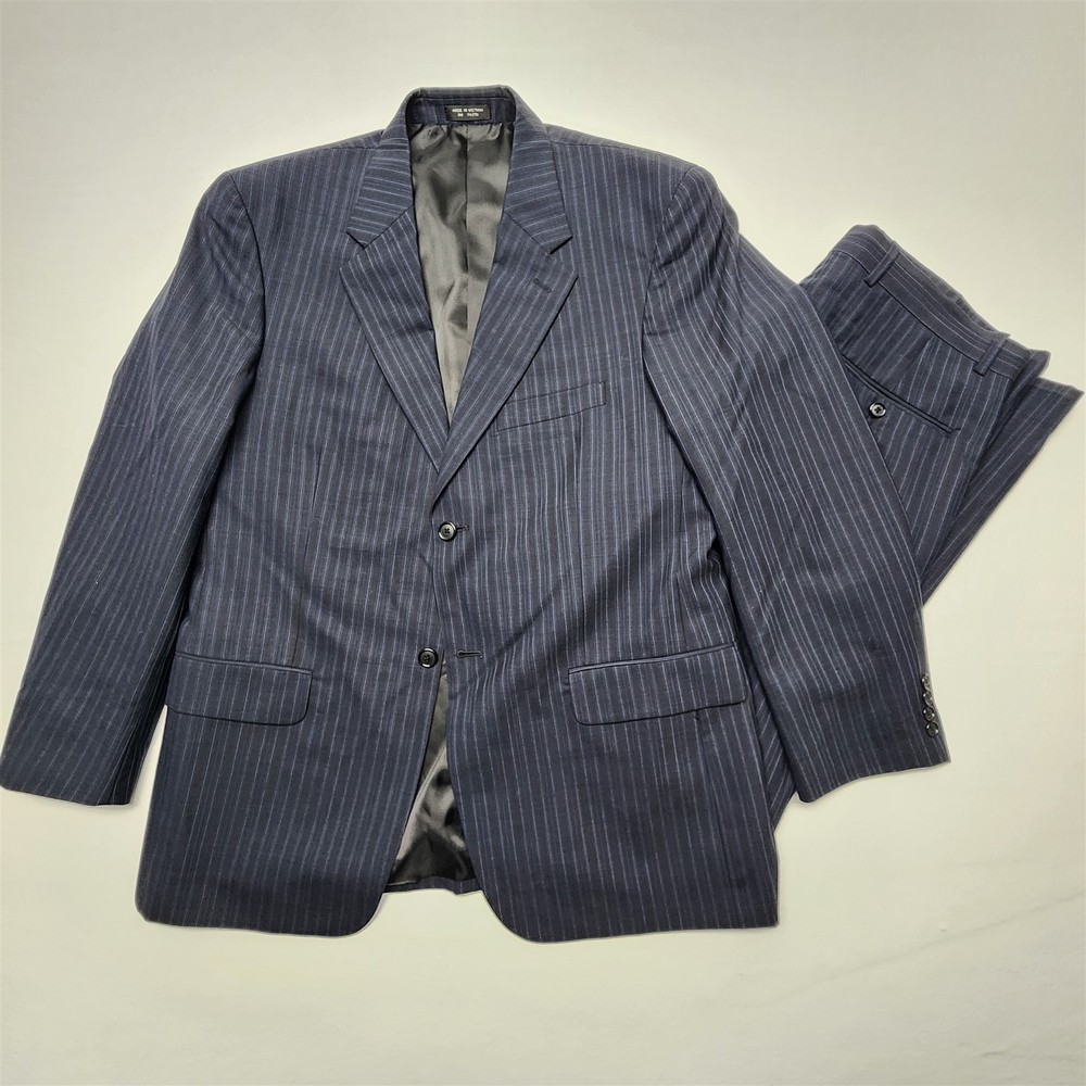 Jeremy Cobb 42R 36×32 Dark Gray Nailhead Pinstripe 100% Wool 2Btn 2Pc Mens Suit