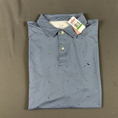 Vineyard Vines Golf Shirt Polo Micro Whale Print Large Moonshine Polyester