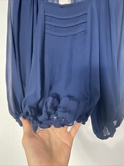 Vintage Y2K Max Studio Specialty Products S navy sheer chiffon pleated blouse