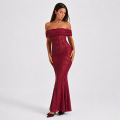 Women’s Off Shoulder Lace Mermaid Maxi Dress Elegant Formal Prom Wedding Guest