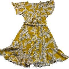 milk & honey yellow white leaf mini ruffle dress cottagecore modest western chic