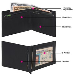 Leatherboss Genuine Leather Outside ID Slot Credit Card Men Bifold Wallet, Black