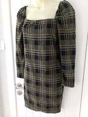Gossip, Black & Khaki Green Square-neck Tartan Woven Fabric Dress Size: 10/12