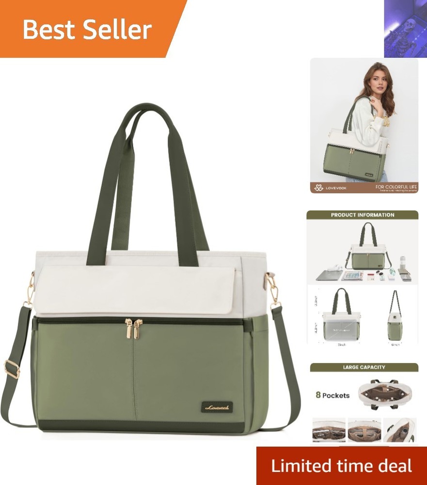 Functional Teacher Tote Bag – Stylish 15.6 Inch Laptop Bag with Luggage Sleeve