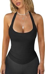 Womens Halter Top Deep Scoop Neck Low Cut Racerback Tank Top for Women