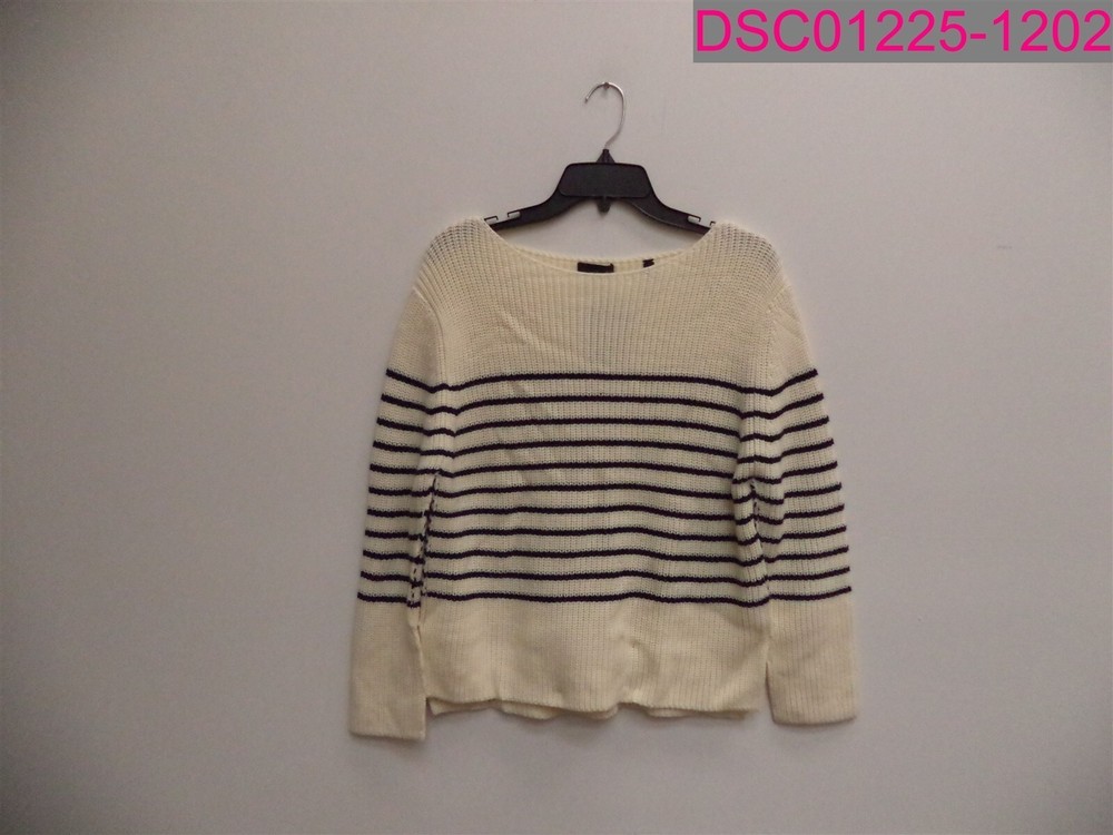 ATM Women’s Striped Wool Blend Sweater Large Cream/Midnight AW8324-SAB