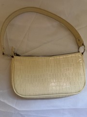 Cream Crocodile Embossed Shoulder Bag Rectangle Zip Closure Silver Hardware