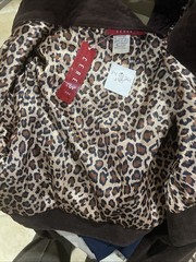 Ceres NWT USA Vintage Brown Corduroy Beaded Bolero Jacket Leopard Lined Small