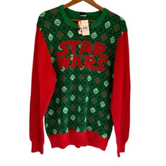 Star Wars Ugly Christmas Sweater Mens Large Crew Neck Green Red New