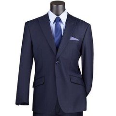 VINCI Men’s Navy Blue 2-Button Peak Lapel Modern-Fit Suit – NEW