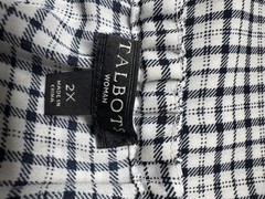Talbots Woman 2X Plus Black & White Plaid Scoop Neck 3/4 Sleeve Blouse