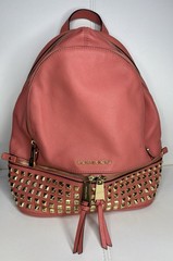 Michael Kors Women’s Medium Backpack Purse In Peach Soft Leather With Gold Studs