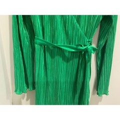 Glamorous Green Pleated Wrap Dress Long Sleeve Tie Waist Mini