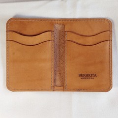 handmade 100% real leather wallet aged natural veg tan vertical bifold