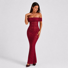 Women’s Off Shoulder Lace Mermaid Maxi Dress Elegant Formal Prom Wedding Guest