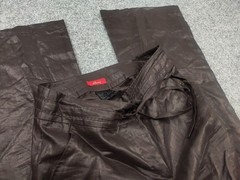 Brioni Italy Design Brown wide women Ramie Waxed Trouser Pants ties at the waist