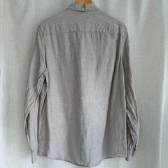Vintage Claiborne 100% Linen Shirt Mens Large Beige Slim Fit Button Down Coastal