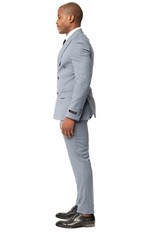 Slim Fit Double Breasted Slate Blue Grey Mens Suit 2 Button Peak Lapel AZAR MAN