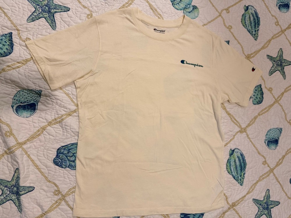 Champion Men’s Cream Solid Logo Crew Neck Short Sleeve T-Shirt Size L