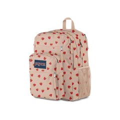 JanSport Strawberry Print Kids Canvas Backpack Beige Red Outer Pockets Organizer