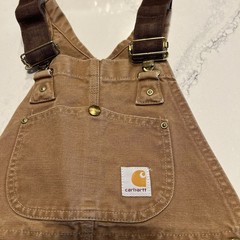 Vintage Carhartt Bib Overalls Kids Sz 10 Brown Tan Canvas Made In USA