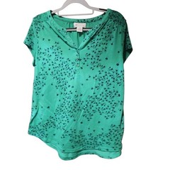 Liz Claiborne Women’s Top Size Small Green Floral V-Neck Short Sleeve Blouse