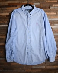 Polo Ralph Lauren Shirt Mens XXL Blue White Stripe Long Sleeve Button Down