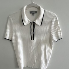Marled Reunited Clothing Women’s White/Black Knit Collared Polo Button Top M