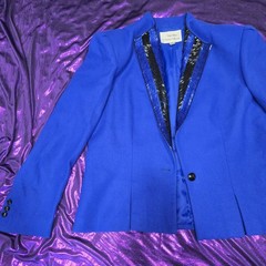 Nolan Miller Dynasty Collection Womens 14 Blue/Black Beaded One-Button Blazer