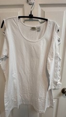 Collections Etc Womens L White 3/4 Lattice Sleeve Tunic 100% Cotton New