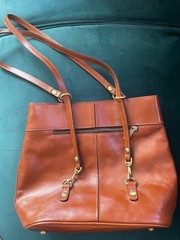 Brown Leather Patricia Nash shoulder bag suede interior, gold brass hardware