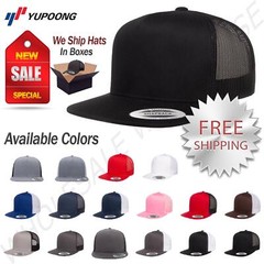 YP Classics Yupoong Flat Bill Trucker Cap Structured Meshback Snapback Hat 6006